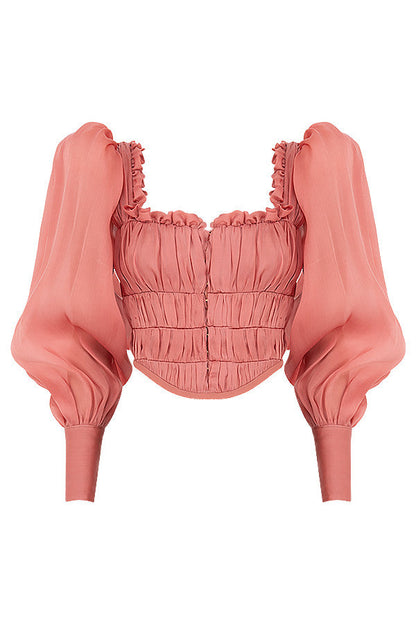 Miriam | Dames Blouse – Getailleerd Model, Satijnlook, Ruches, Pofmouwen & Sweetheart Halslijn