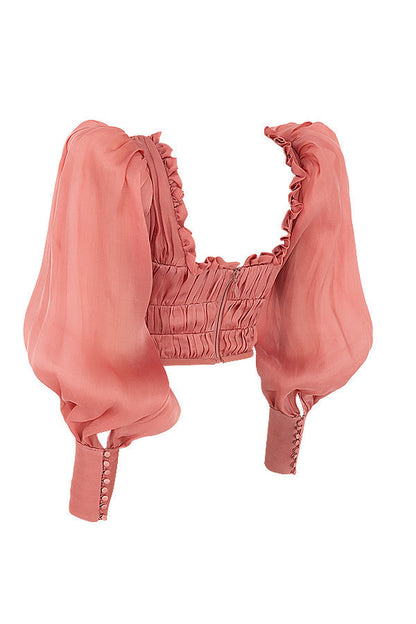Miriam | Dames Blouse – Getailleerd Model, Satijnlook, Ruches, Pofmouwen & Sweetheart Halslijn