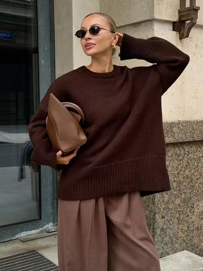 Oversized Dames Trui | Lange Mouwen Trui met Ronde Hals en Relaxte Pasvorm