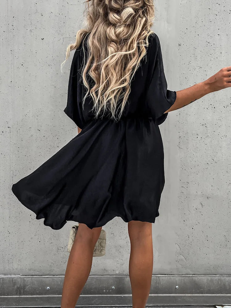 Sanneke | Dames Wikkeljurk met V-Hals en Flowy Stof – Elegante Lente/Zomerstijl