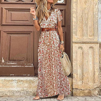 Rosalie | Bohemian Vintage Jurk voor Dames – Eclectische Print en Hoge Split