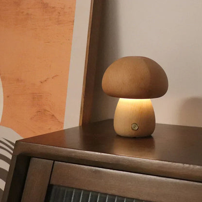 Houten Paddenstoel Lamp – Speelse LED Nachtverlichting met Touchbediening voor Kinderkamer of Gezellige Hoeken