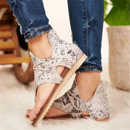 Carice | Dames Sandalen met Slangenprint en Vetersluiting – Stijlvolle Zomerschoenen met Comfort en Grip