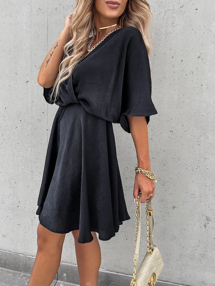 Sanneke | Dames Wikkeljurk met V-Hals en Flowy Stof – Elegante Lente/Zomerstijl