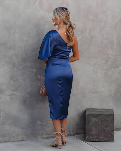 Fay Zijden Feestjurk | Damesjurk met Tijdloze Elegantie en Luxe Comfort | One shoulder