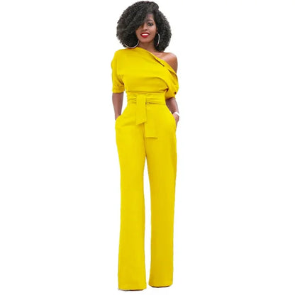 Zamira | Dames Jumpsuit – Elegante Jumpsuit met Wijde Pijpen en Unieke Schuine Kraag