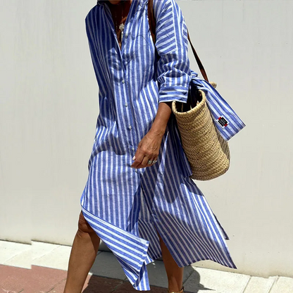 Thea | Dames Overhemdjurk met Streeppatroon – Luchtige Pasvorm & Elegante Tailleceintuur