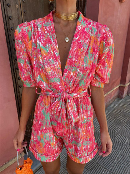 Kyra | Zomerse Playsuit voor Dames met V-Hals en Pofmouwen