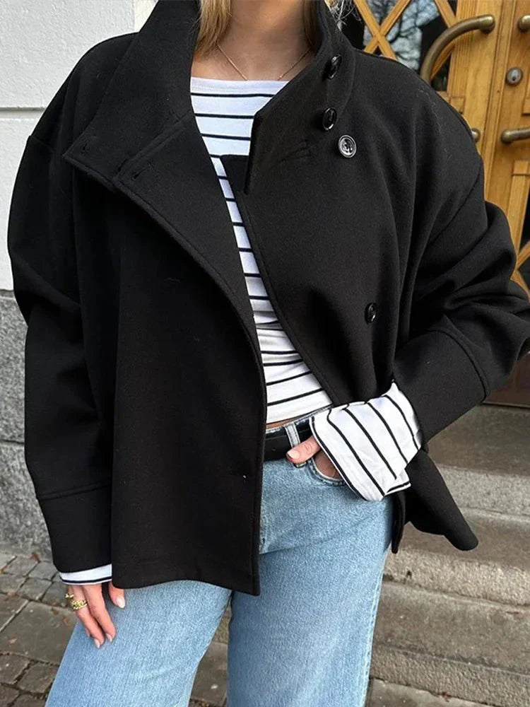 Claire elegante herfst jas| Dames korte jas met opstaande kraag en enkelrijige sluiting