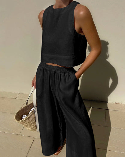 Clazina | Dames Set – Tweedelige Zomeroutfit met Crop Top en High-Waist Broek