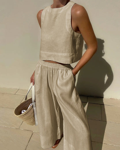 Clazina | Dames Set – Tweedelige Zomeroutfit met Crop Top en High-Waist Broek