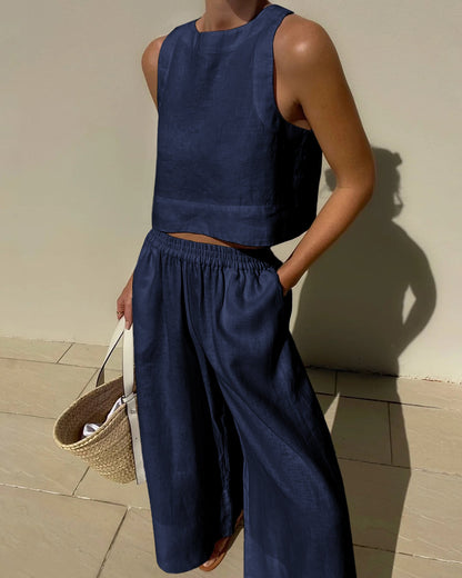 Clazina | Dames Set – Tweedelige Zomeroutfit met Crop Top en High-Waist Broek