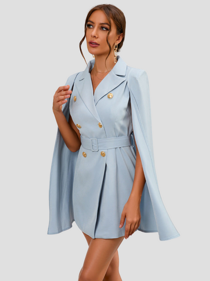 Elettra | Dames Cape Blazer Jurk – Elegante Tailleaccentuatie met Luxe Gouden Knopen