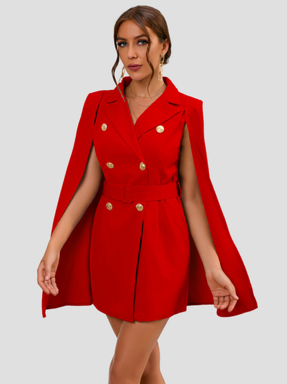 Elettra | Dames Cape Blazer Jurk – Elegante Tailleaccentuatie met Luxe Gouden Knopen