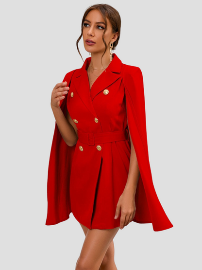 Elettra | Dames Cape Blazer Jurk – Elegante Tailleaccentuatie met Luxe Gouden Knopen