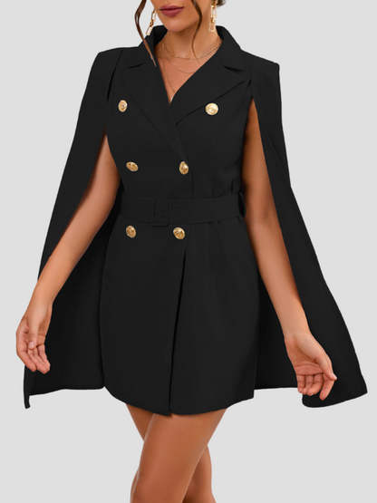 Elettra | Dames Cape Blazer Jurk – Elegante Tailleaccentuatie met Luxe Gouden Knopen