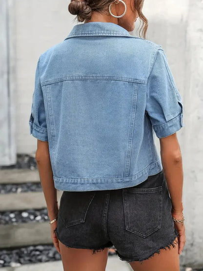 Denim Jack met Korte Mouwen | Dames spijkerjack in lichtblauw met aansluitende pasvorm