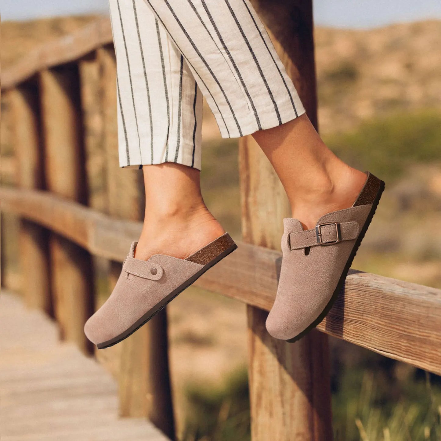 Dames suède sandalen met kurken zool