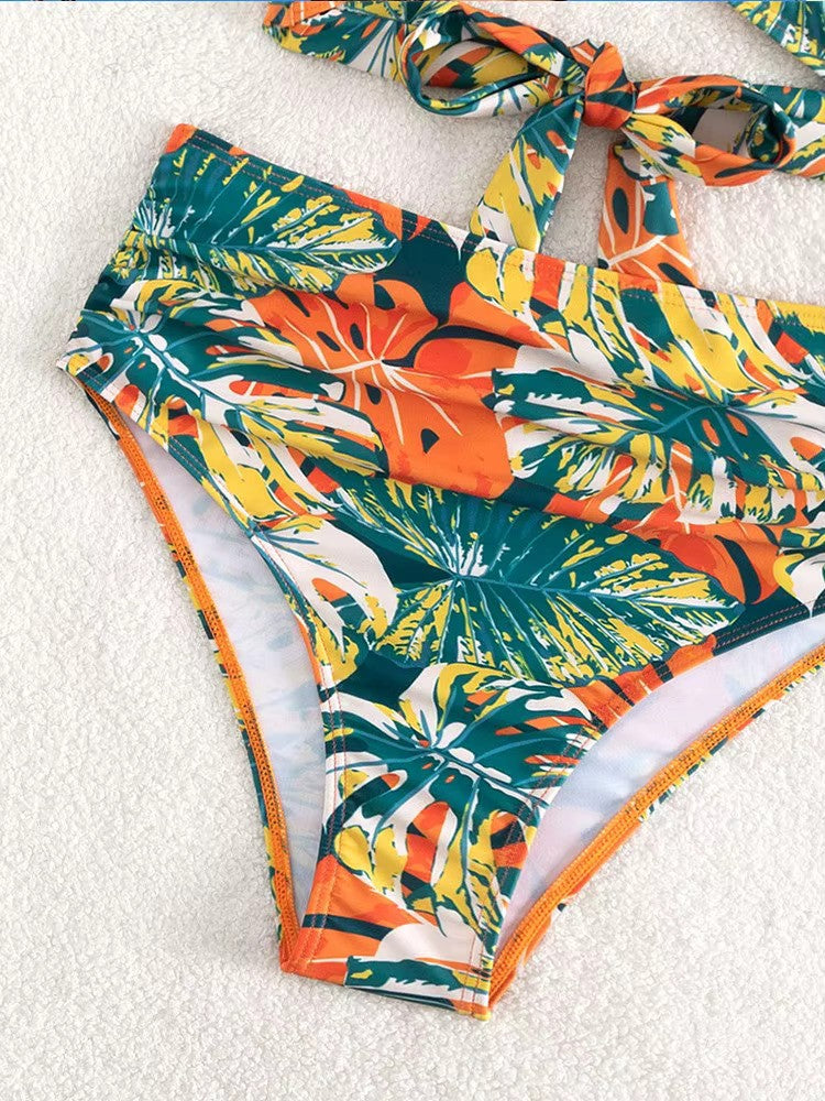 Paulien | Dames Bikini Set – V-hals – Ruches – Hoog Taillebroekje – Tropische Print