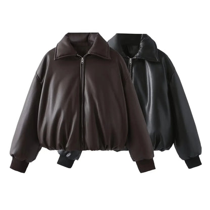 Maja Jas Dames | Oversized Vegan Leren Jas met Warme Voering