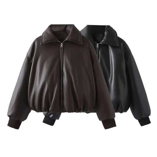 Maja Jas Dames | Oversized Vegan Leren Jas met Warme Voering