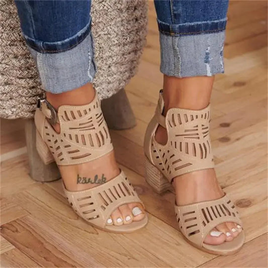 Cassia | Dames Sandalen met Hak en Ażuwer Patroon – Elegante Zomerstijl