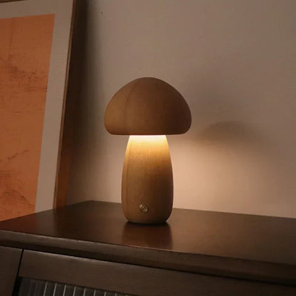 Houten Paddenstoel Lamp – Speelse LED Nachtverlichting met Touchbediening voor Kinderkamer of Gezellige Hoeken