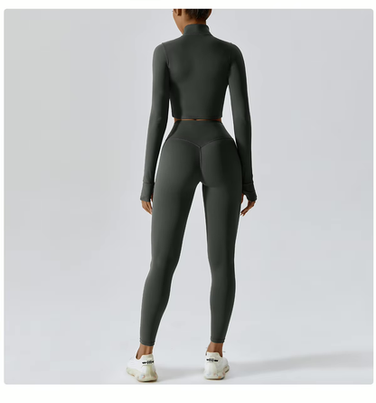 Tammy Sport Set | Dames 3-delige sportoutfit met high-waist legging, sport-bh en cropped jack