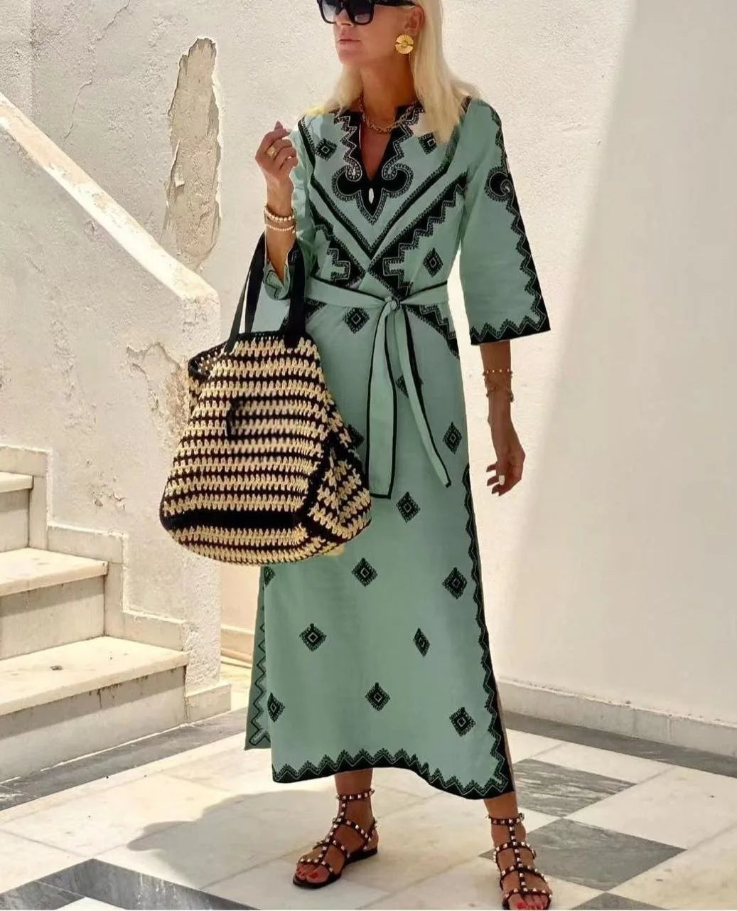 Steffie | Dames Linnen Jurk met Vintage Design – Ademend & Elegant voor Warme Zomerdagen