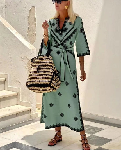 Steffie | Dames Linnen Jurk met Vintage Design – Ademend & Elegant voor Warme Zomerdagen