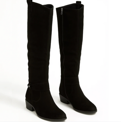 Dames Kniehoge Laarzen met Rits – Suède, Lage hak, Herfst/Winter
