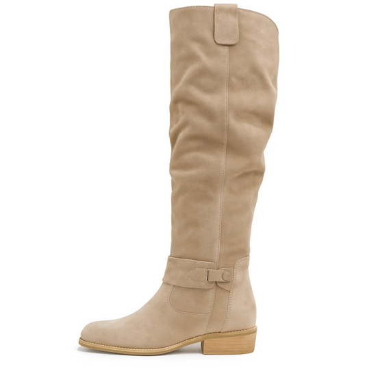 Dames Kniehoge Laarzen met Rits – Suède, Lage hak, Herfst/Winter