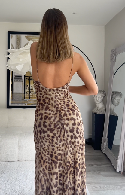 MIMI Maxi-Jurk met Luipaardprint | Damesjurk met Spaghettibandjes en Flatterende Pasvorm