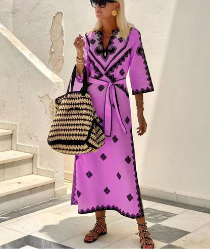 Steffie | Dames Linnen Jurk met Vintage Design – Ademend & Elegant voor Warme Zomerdagen
