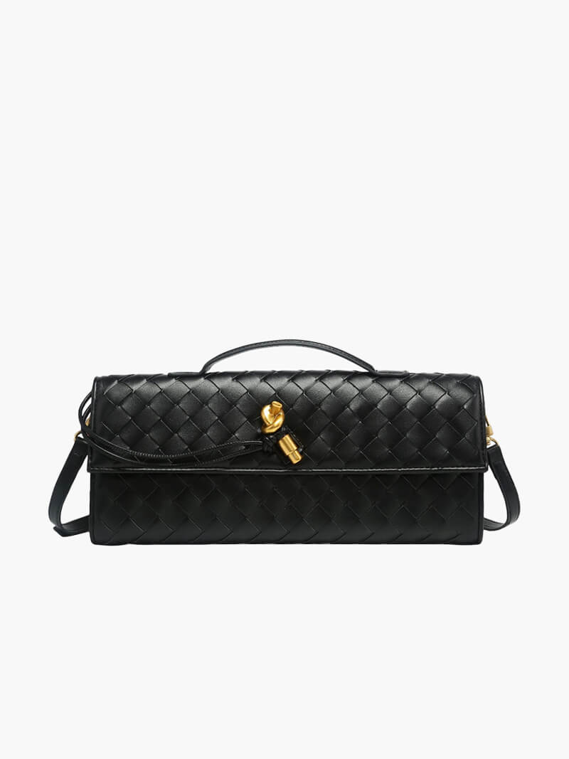 NORA Geweven Tas | Classy Dames Tas met Goudkleurige Knoopsluiting