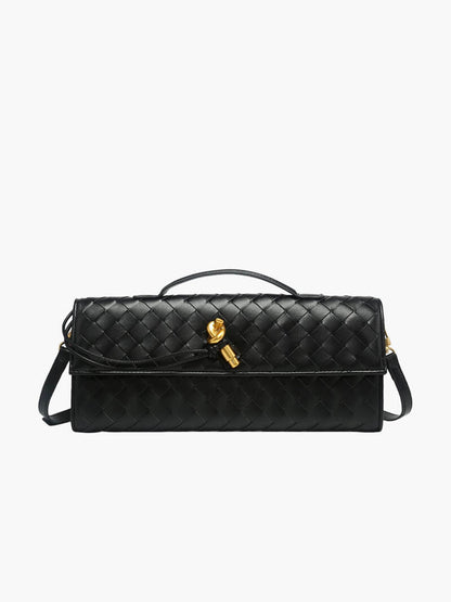 NORA Geweven Tas | Classy Dames Tas met Goudkleurige Knoopsluiting