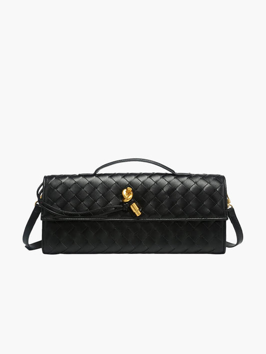 NORA Geweven Tas | Classy Dames Tas met Goudkleurige Knoopsluiting