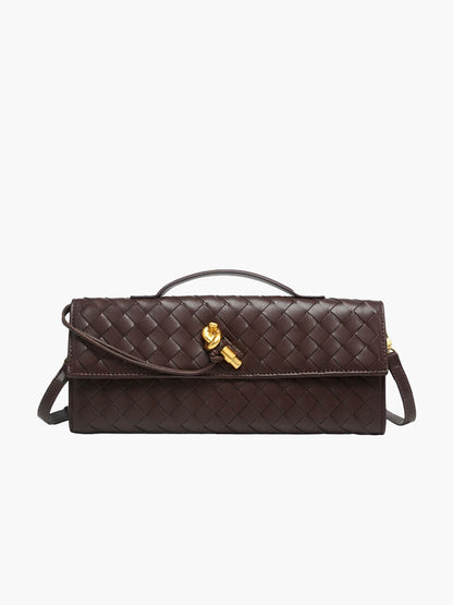 NORA Geweven Tas | Classy Dames Tas met Goudkleurige Knoopsluiting