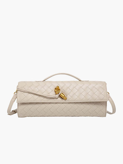 NORA Geweven Tas | Classy Dames Tas met Goudkleurige Knoopsluiting