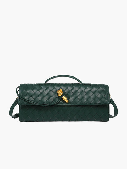 NORA Geweven Tas | Classy Dames Tas met Goudkleurige Knoopsluiting
