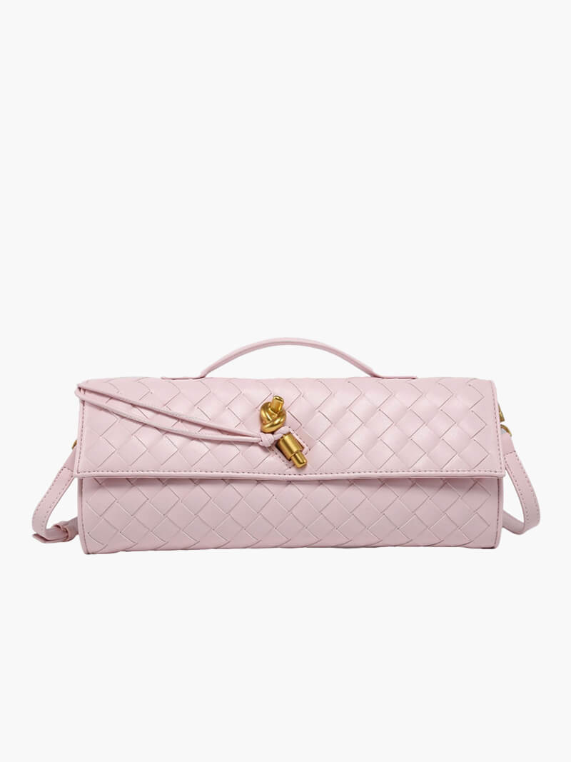 NORA Geweven Tas | Classy Dames Tas met Goudkleurige Knoopsluiting