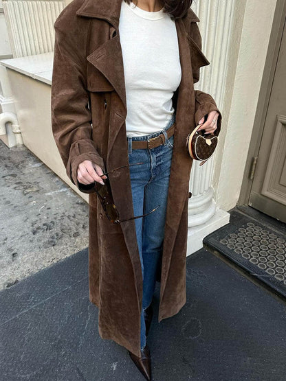 Ivy Trenchcoat | Dames maxi jas van vegan suède met vintage look