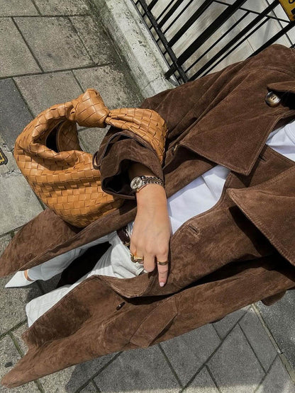Ivy Trenchcoat | Dames maxi jas van vegan suède met vintage look