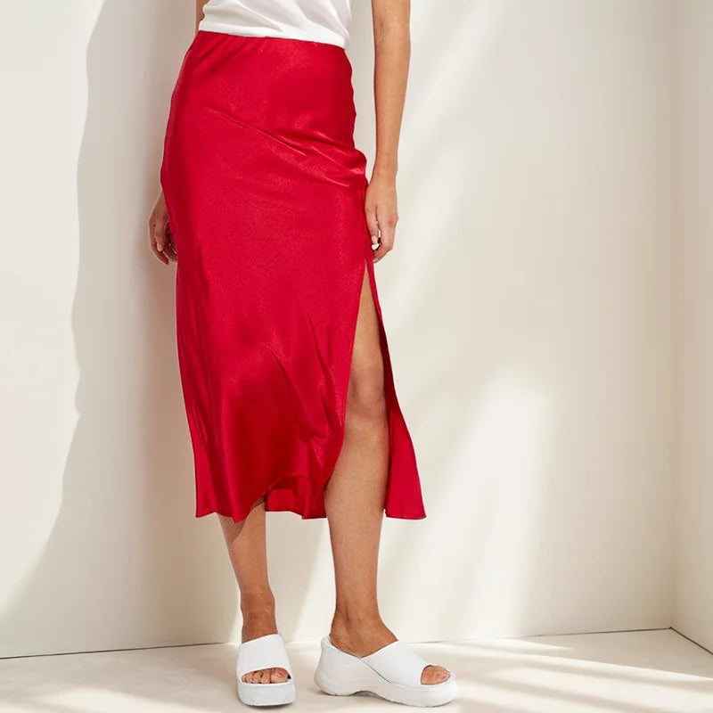 Zorina | Satijnen Midi Rok voor Dames – Elegante Glans en Tijdloos A-lijn Design