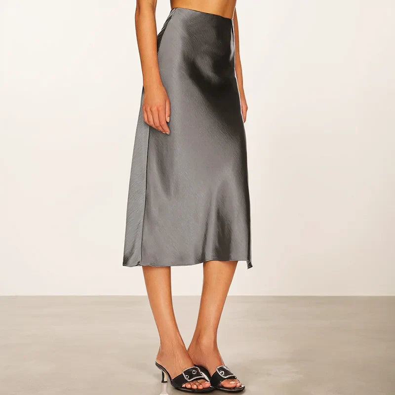 Zorina | Satijnen Midi Rok voor Dames – Elegante Glans en Tijdloos A-lijn Design