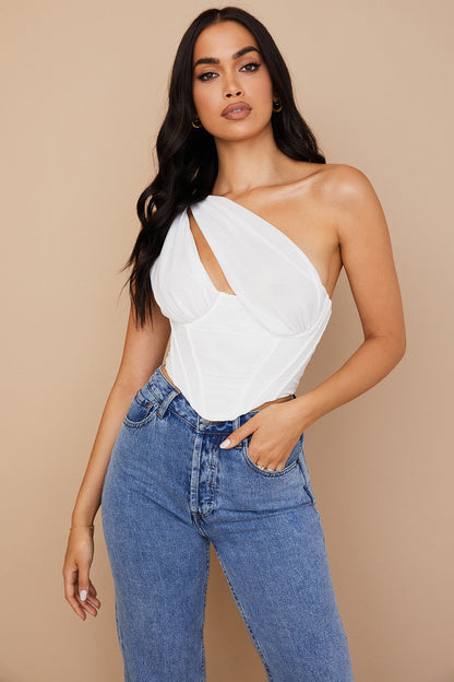 Myra | Dames Corset Top – One-Shoulder Asymmetrisch Design, Boning Structuur, Elegante Pasvorm