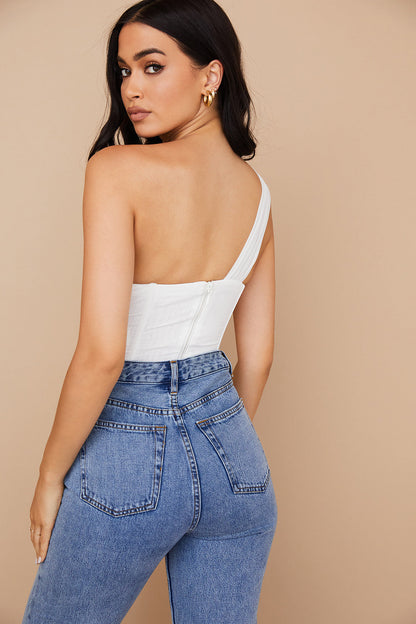 Myra | Dames Corset Top – One-Shoulder Asymmetrisch Design, Boning Structuur, Elegante Pasvorm