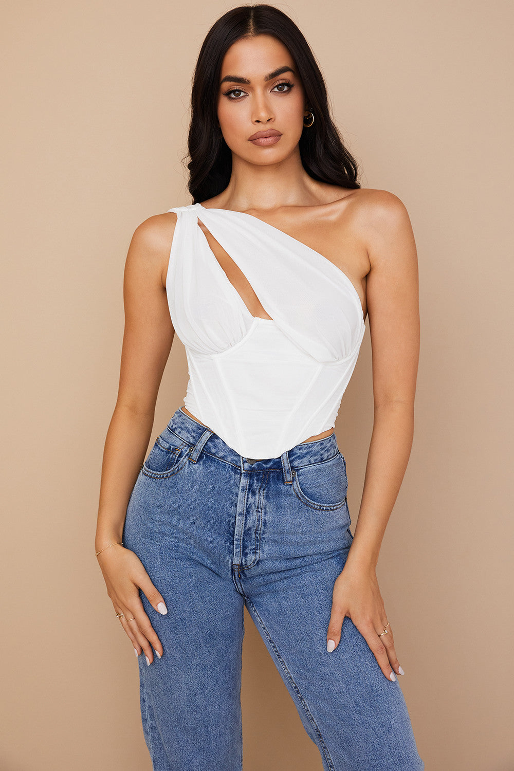Myra | Dames Corset Top – One-Shoulder Asymmetrisch Design, Boning Structuur, Elegante Pasvorm