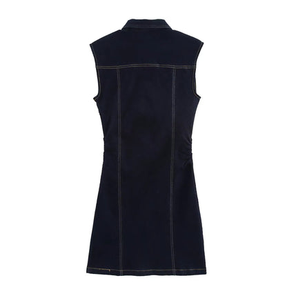 Beline | Dames Mouwloze Mini Jurk in Slank Denim Design