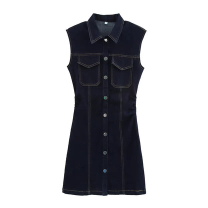 Beline | Dames Mouwloze Mini Jurk in Slank Denim Design